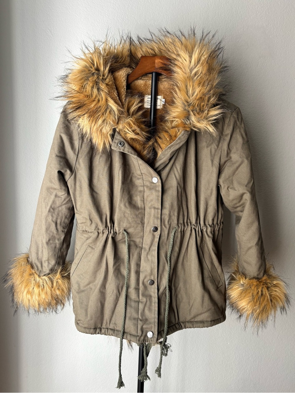 Faux Fur Trim Olive Parka Jacket
